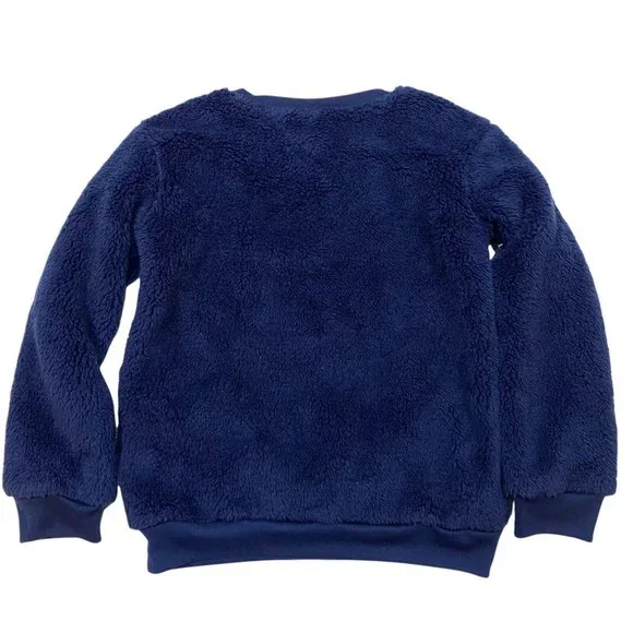NWT GAP Girls Pullover Top Sz 8 Navy Blue Soft Fury Stretchy DREAM EVERY DAY - Picture 2 of 4